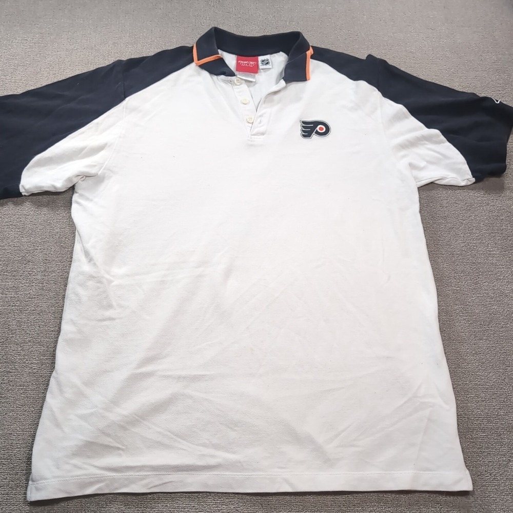 REEBOK Philadelphia Flyers Polo Shirt Mens Large Black‎ And White Vtg